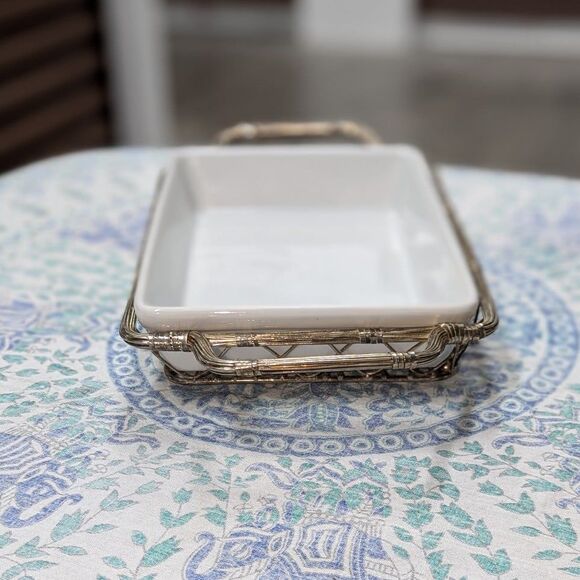 International Silver Company Handled Serving Basket White Casserole Dish - Picture 2 of 7